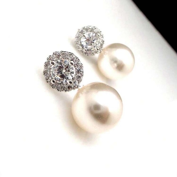 Drop Faux Pearl Earrings, Wedding Bride & Bridesmaid Jewelry Elegant - Picture 3 of 5